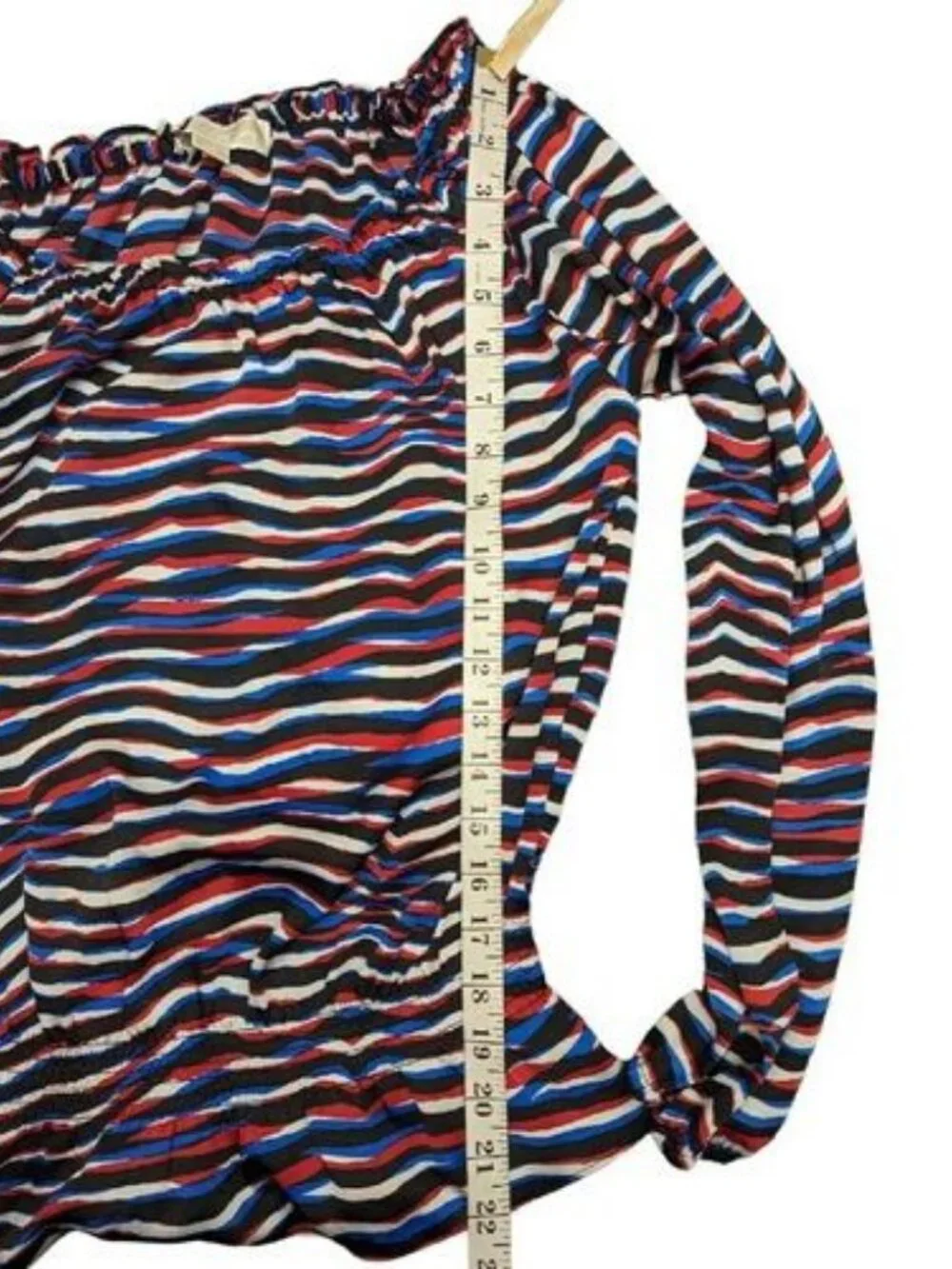 Michael Kors Striped Long Sleeve Blouse Elastic Neck Peplum Top Women's Shirt XS